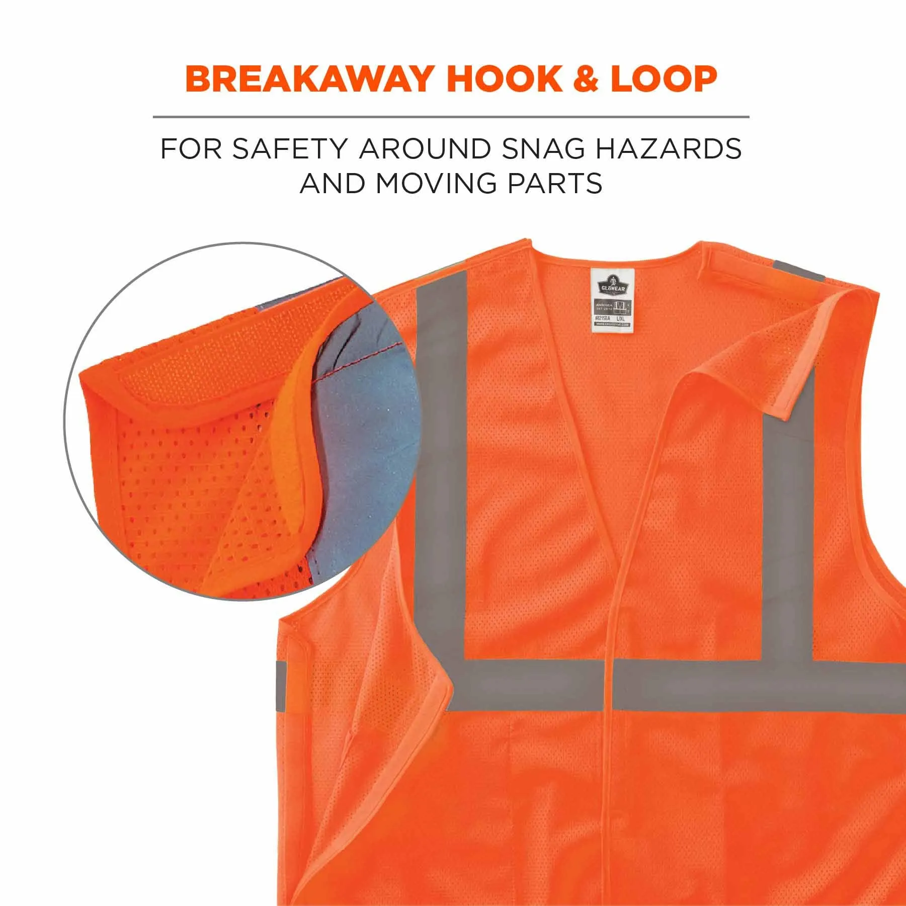 Ergodyne 24554 8215BA-S L Orange Class 2 Economy Breakaway Mesh Vest - Single Size