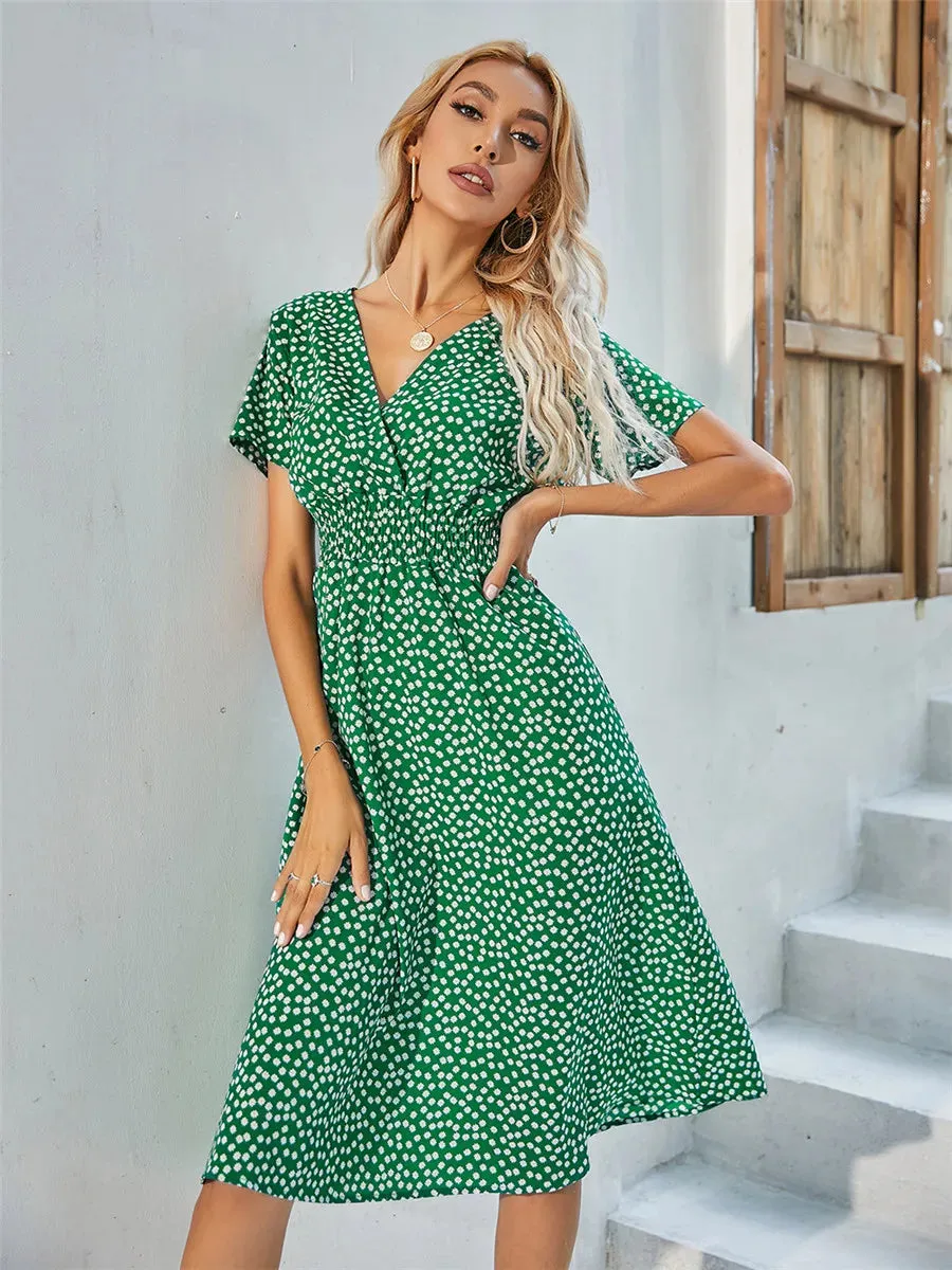 Floral Chic Summer Short Sleeve Fashionable Midi Dress