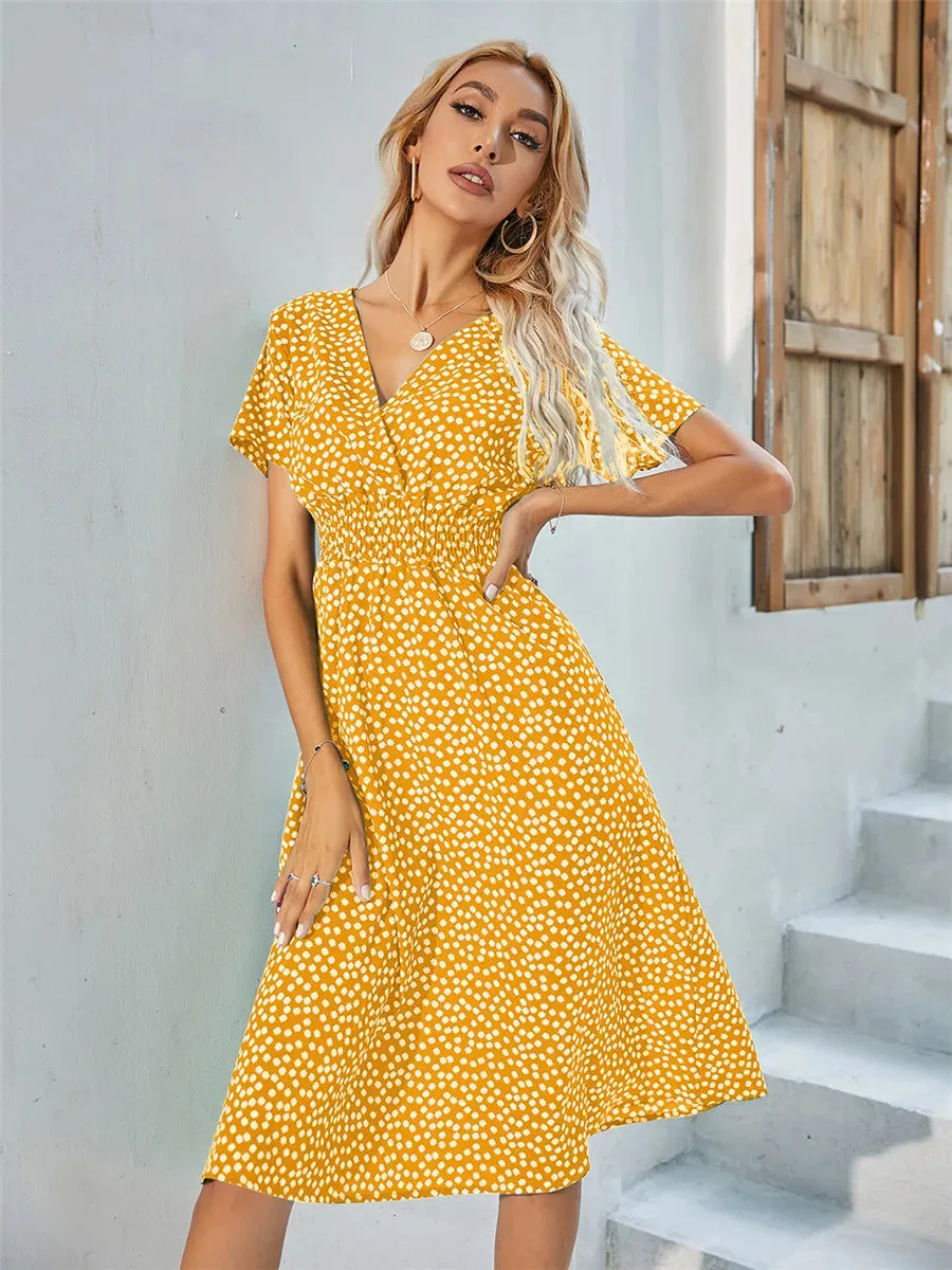 Floral Chic Summer Short Sleeve Fashionable Midi Dress