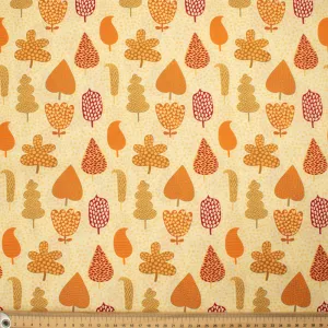 Flowers & Birds Cartoon Collection  #16 Yellow Tree & Spots on Cream Cotton Prints