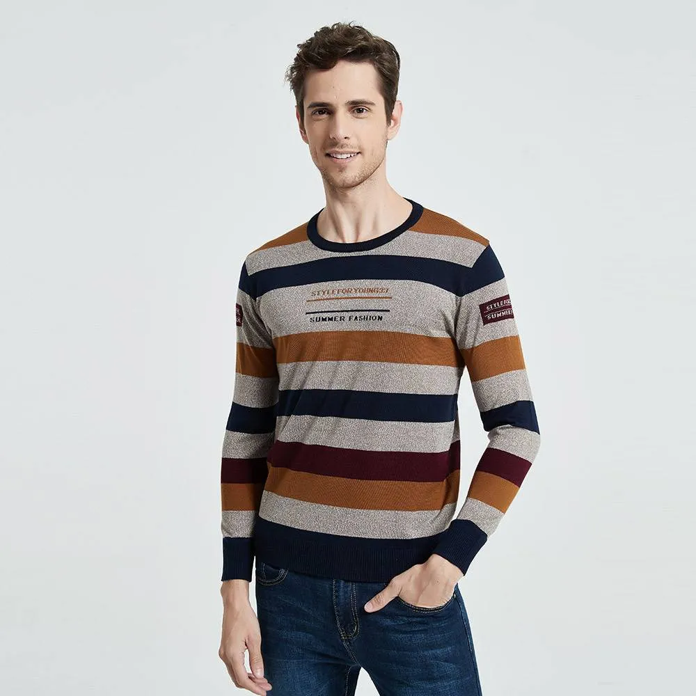 Front Letter Style Striped Pattern Sweater