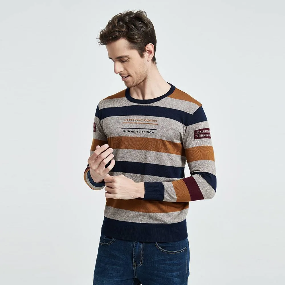 Front Letter Style Striped Pattern Sweater