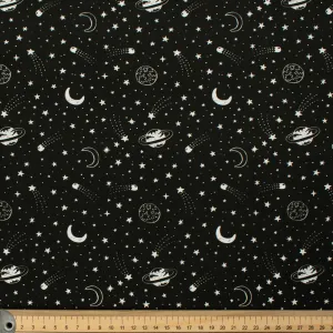 Galaxy Collection #04 White Planets & Stars on Black Cotton Prints