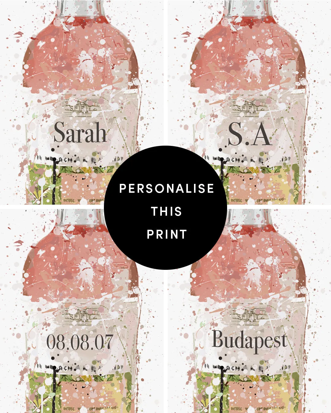 Gin Bottle Wall Art Print 'Soft Pink'