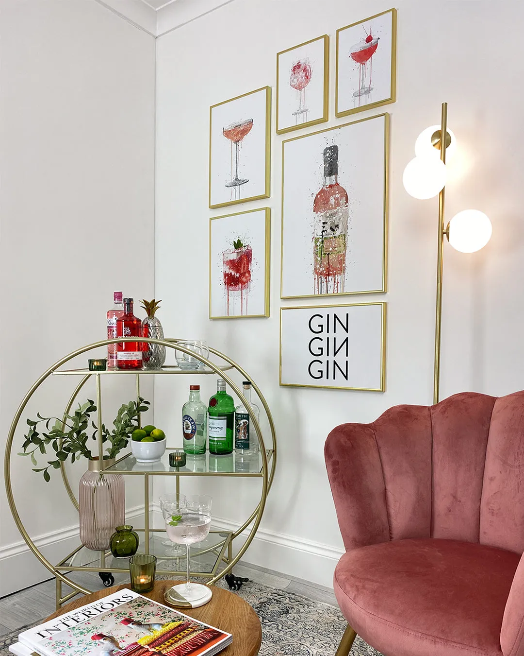 Gin Bottle Wall Art Print 'Soft Pink'