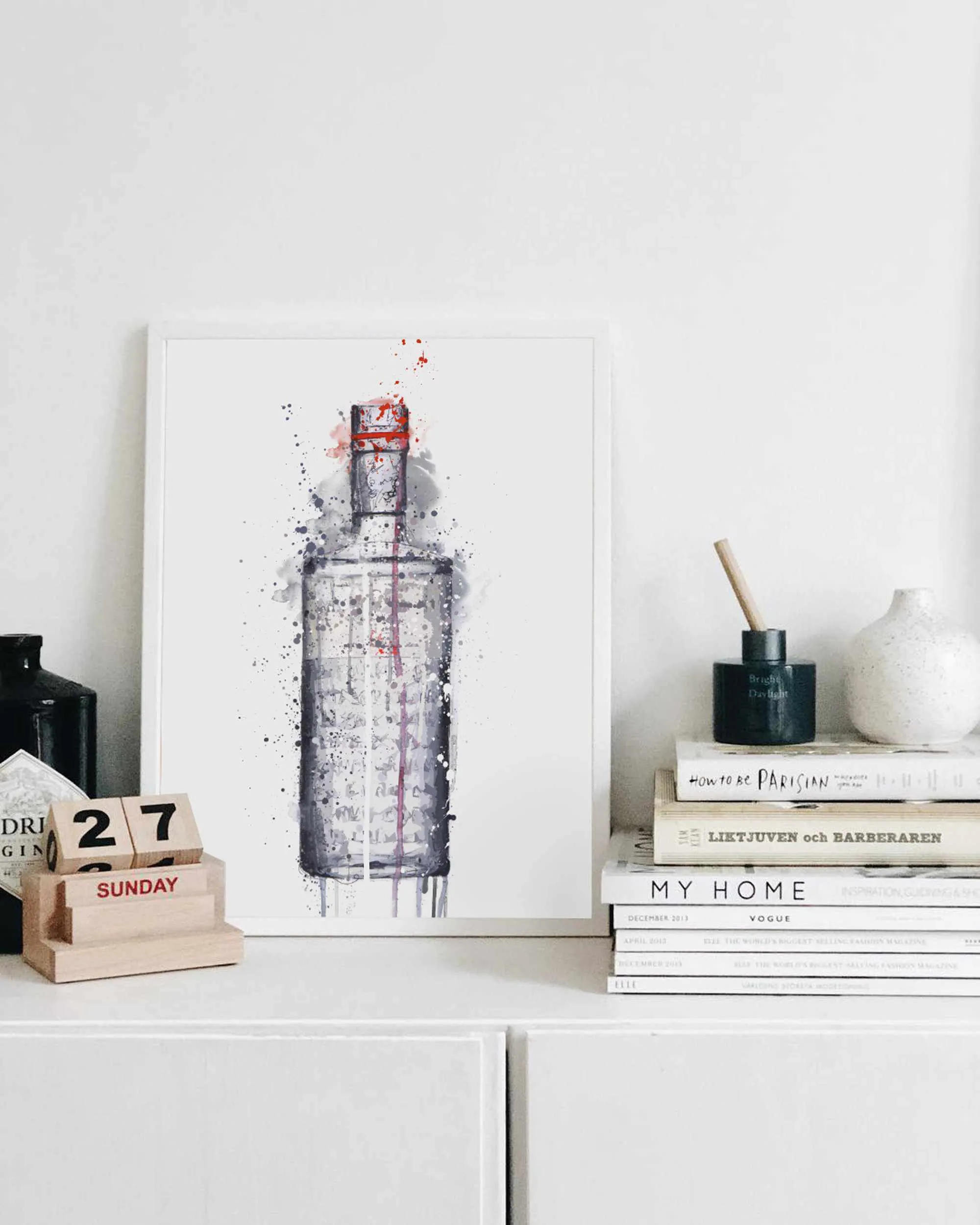 Gin Bottle Wall Art Print 'Steel Grey'