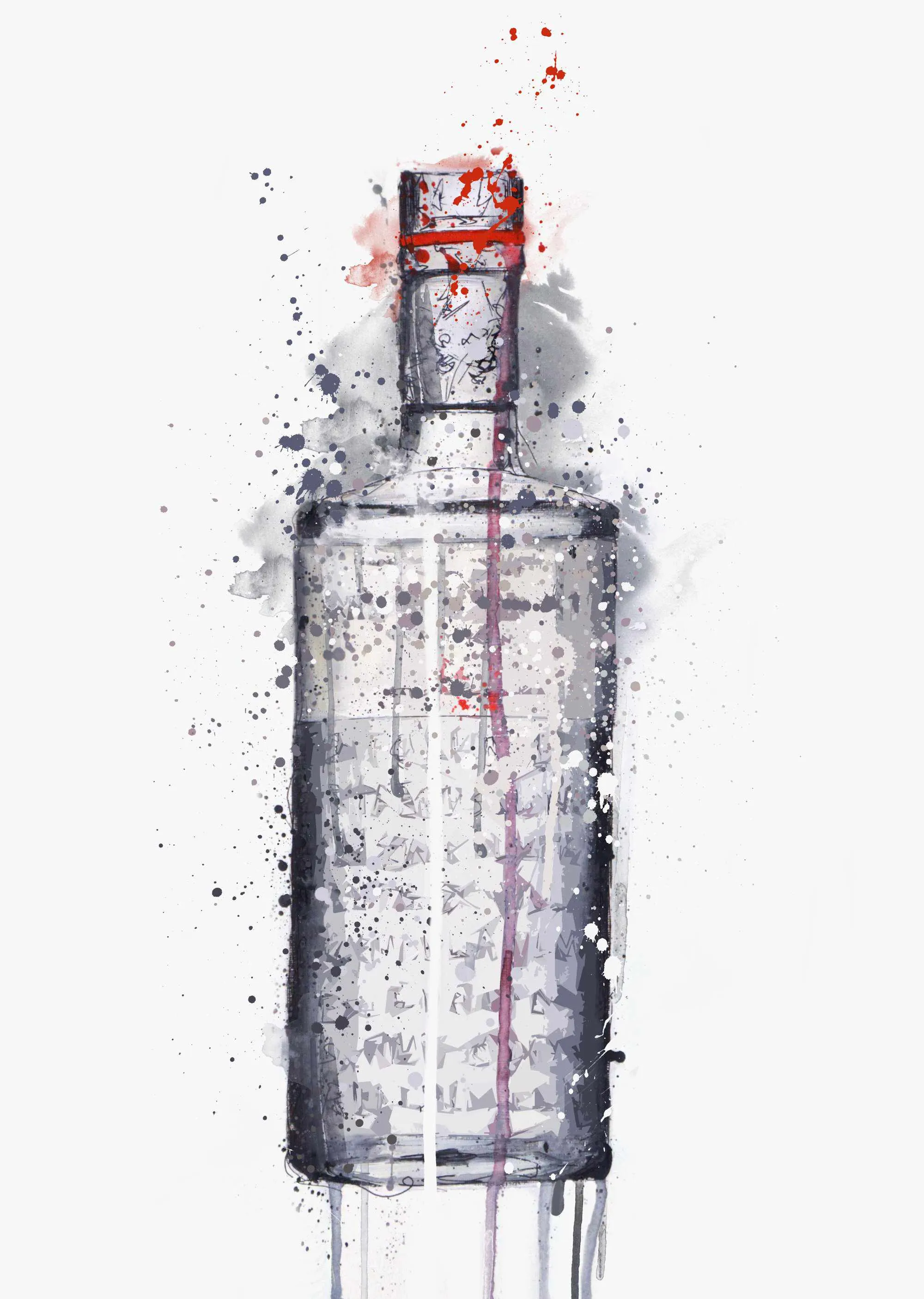 Gin Bottle Wall Art Print 'Steel Grey'