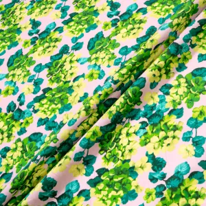 Green & Teal Hydrangea Printed Pink Cotton