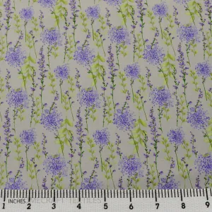 Grey Lavender Branch Floral Cotton Print