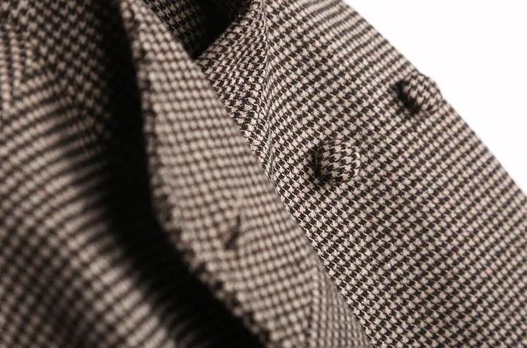 Houndstooth Wool-Blend Boxy Coat