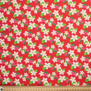 Indie Pop Strawberry Collection #11 Strawberry & Flower on Red Cotton Prints