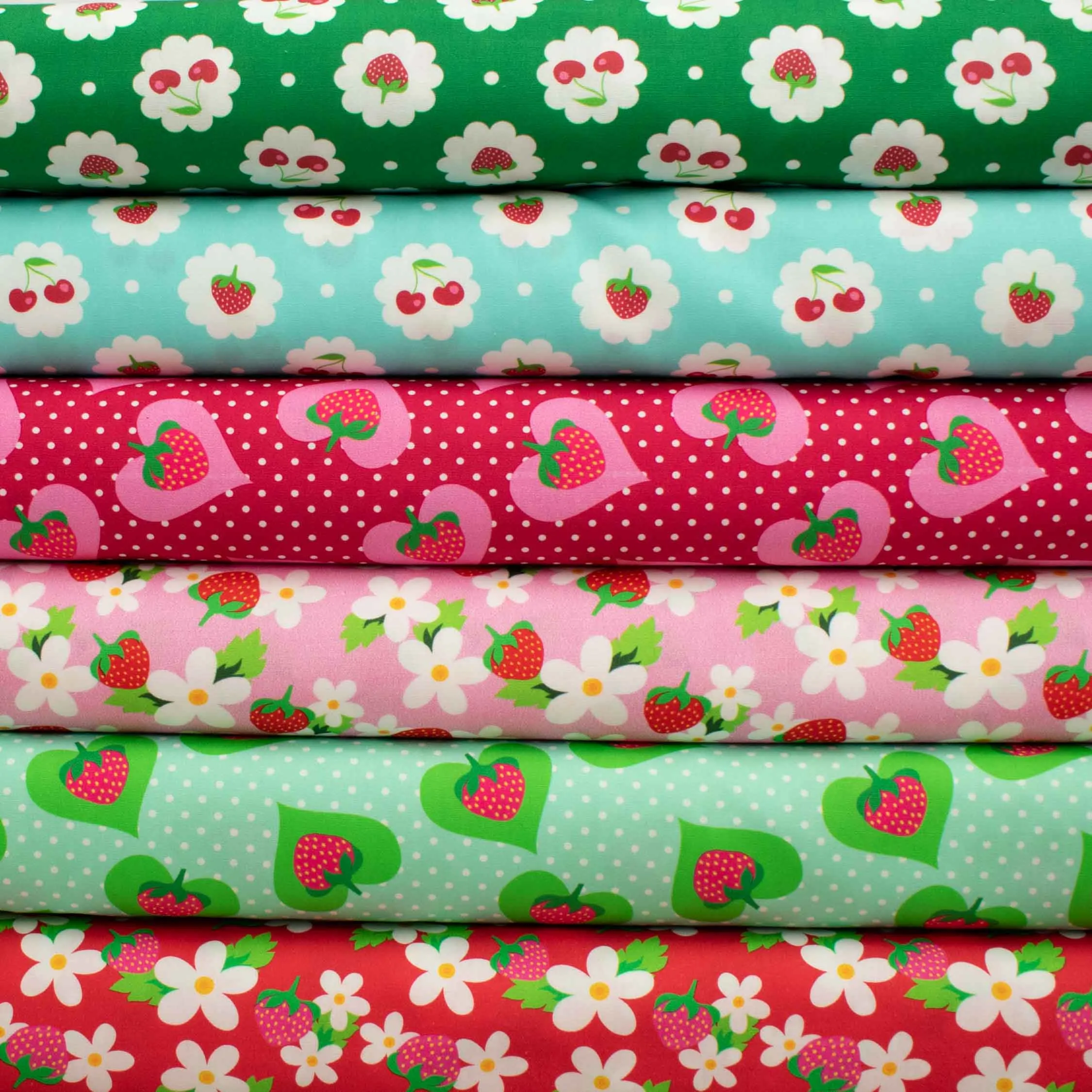 Indie Pop Strawberry Collection #12 Strawberry & Flower on Light Blue Cotton Prints