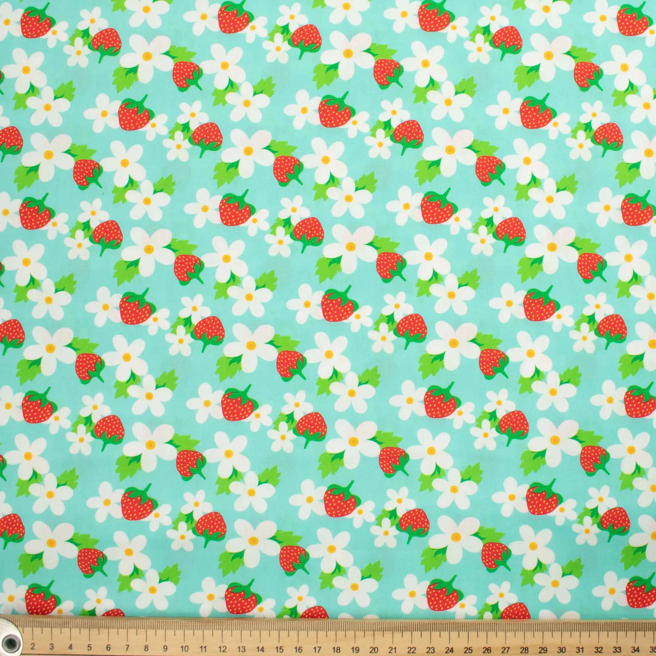 Indie Pop Strawberry Collection #12 Strawberry & Flower on Light Blue Cotton Prints