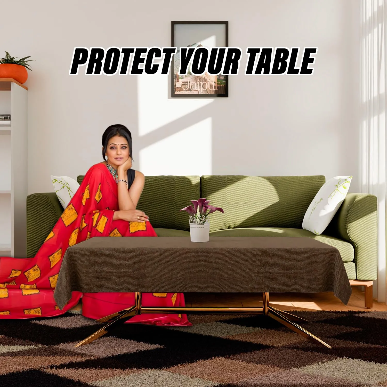 Kuber Industries Center Table Cover | Jute Luxurious Table Protector Cover | Tablecloth for Home Decor | 4 Seater Table Cover for Kitchen | 40x60 Inch | Dark Brown