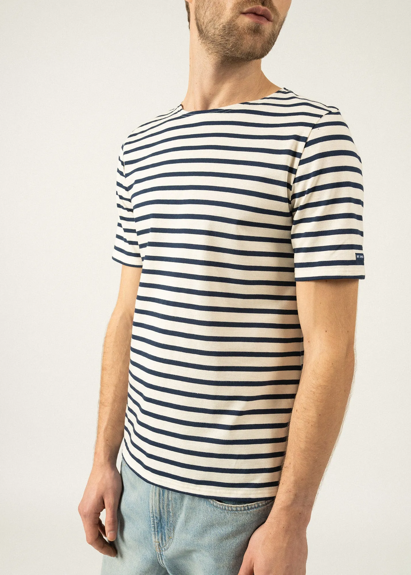 LEVANT MODERN - Breton Stripe Short Sleeve Shirt | Soft Cotton | Unisex Fit (ECRU / NAVY)