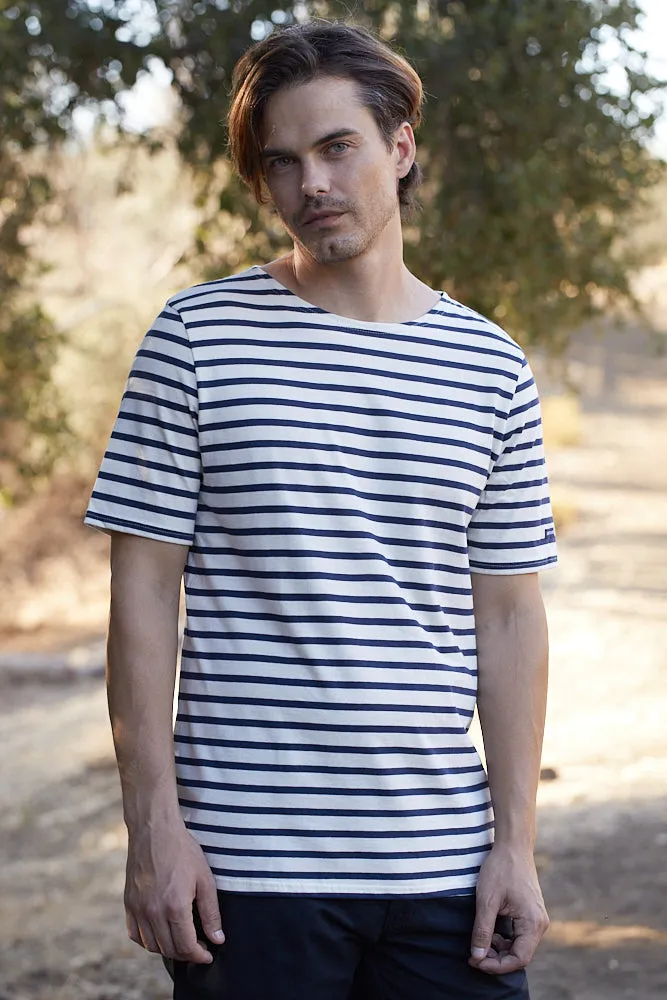 LEVANT MODERN - Breton Stripe Short Sleeve Shirt | Soft Cotton | Unisex Fit (ECRU / NAVY)