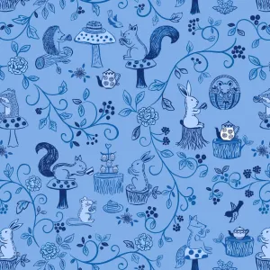 Lewis & Irene Animal Teatime on Pale Indigo Cotton Prints