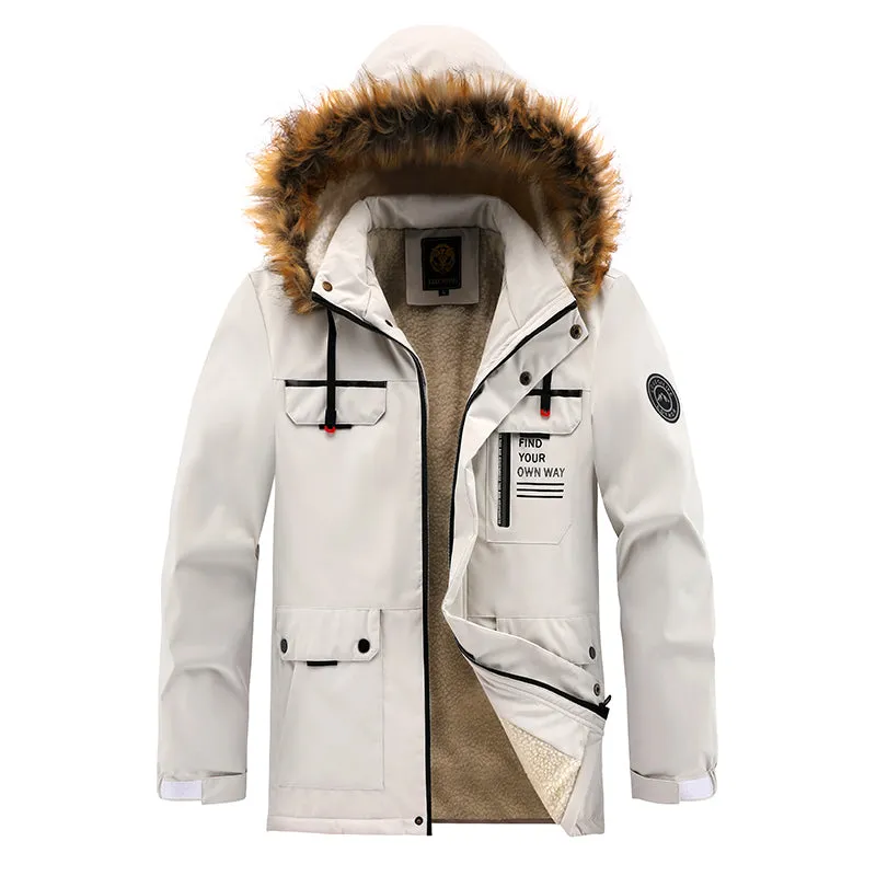 Men winter jacket Thick Windbreaker Coat Parkas Fur Collar Detachable Hooded Waterproof outdoor jacket