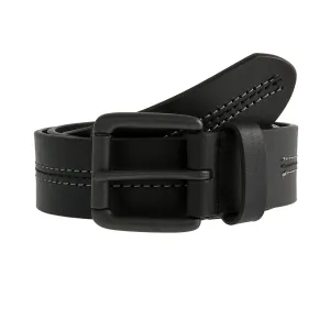 Men's Lined Full-Grain Leather Belt with Gunmetal Buckle and Stitch Detail