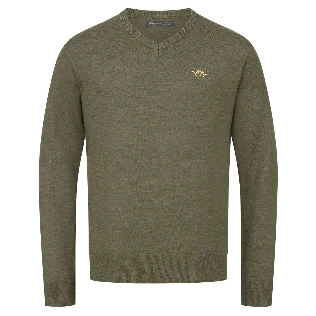 Merino V-Neck Sweater - Dark Olive by Blaser