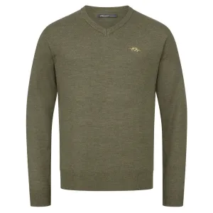 Merino V-Neck Sweater - Dark Olive by Blaser