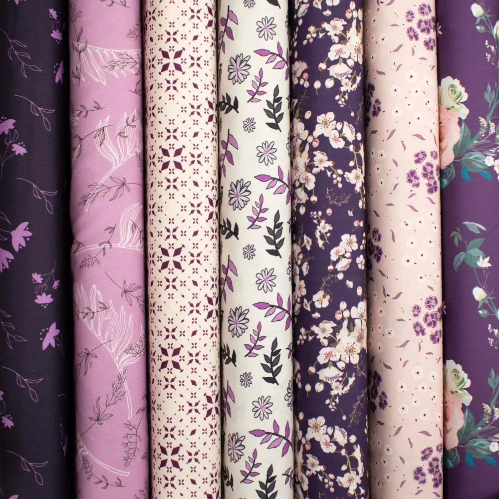 Old World Purple Collection #08 Light Purple Floral on Dark Purple Cotton Prints