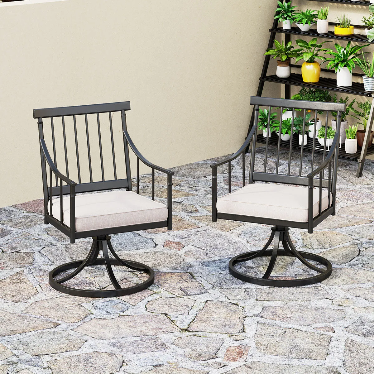 PHI VILLA Farmhouse Style Outdoor Swivel Dining Chairs with Cushion