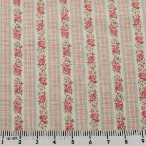 Pink Check Floral Stripe Cotton Print