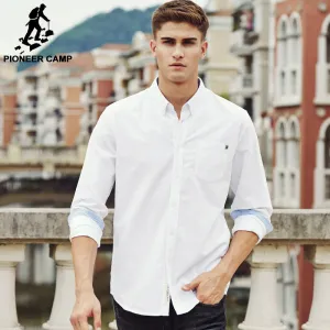 Pioneer Camp casual shirt men brand clothing 2017 new long sleeve slim fit solid male shirt quality 100% cotton white 666211