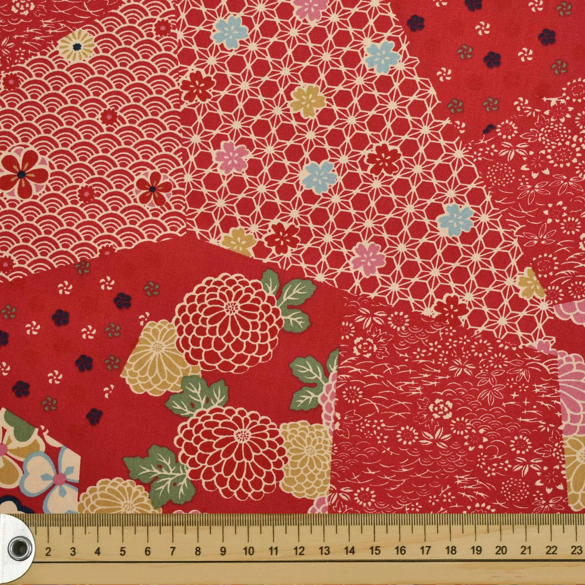 Red Geometric Patchwork Cotton Print