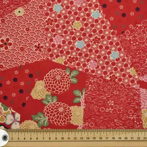 Red Geometric Patchwork Cotton Print