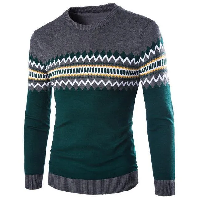 Round Neck Pullover Men Slim Fit Knitted Sweater