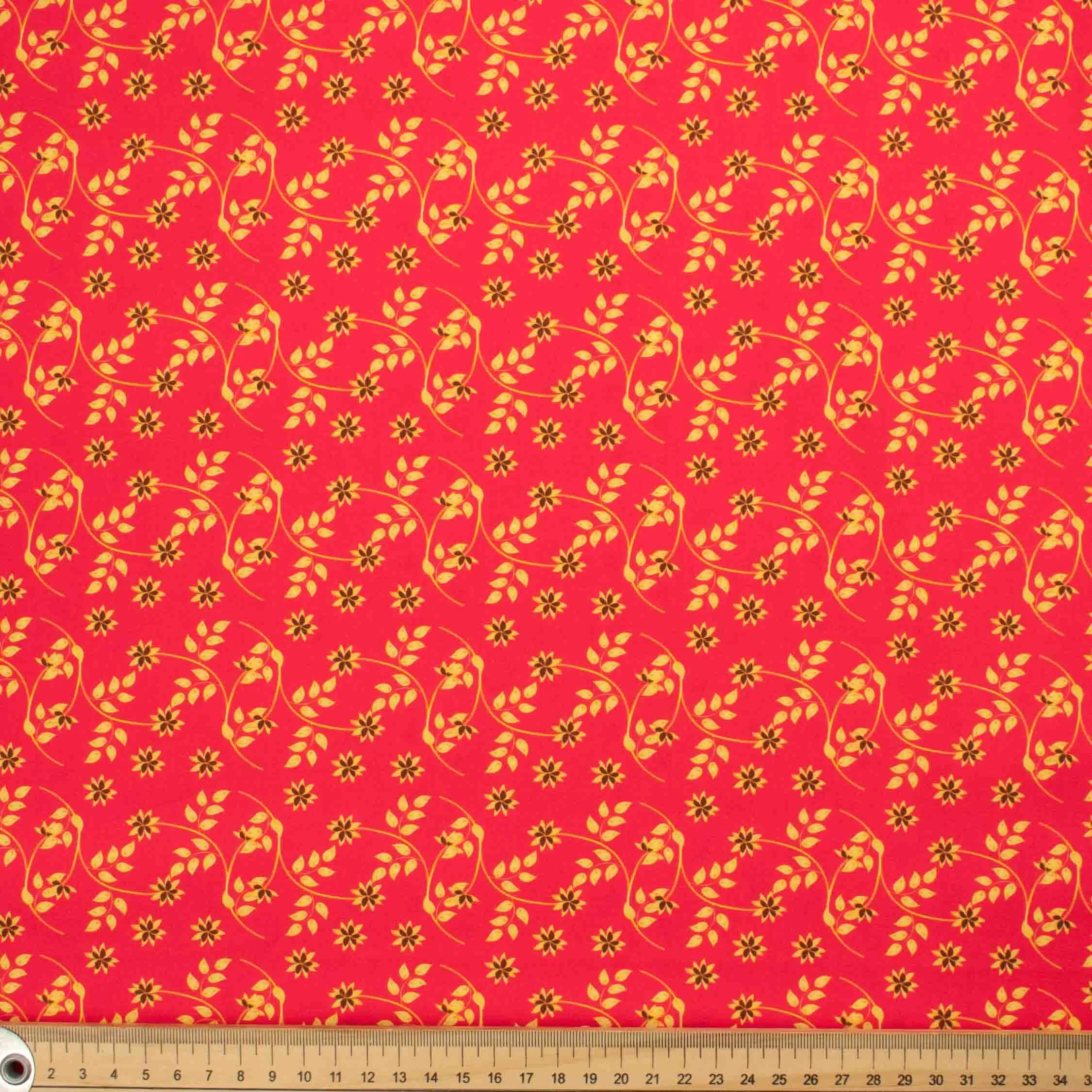 Ruby Red Collection #14 Yellow Leaves & Floral on Red Cotton Prints