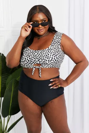 Sanibel Crop Swim Top and Ruched Bottoms Set (Black)