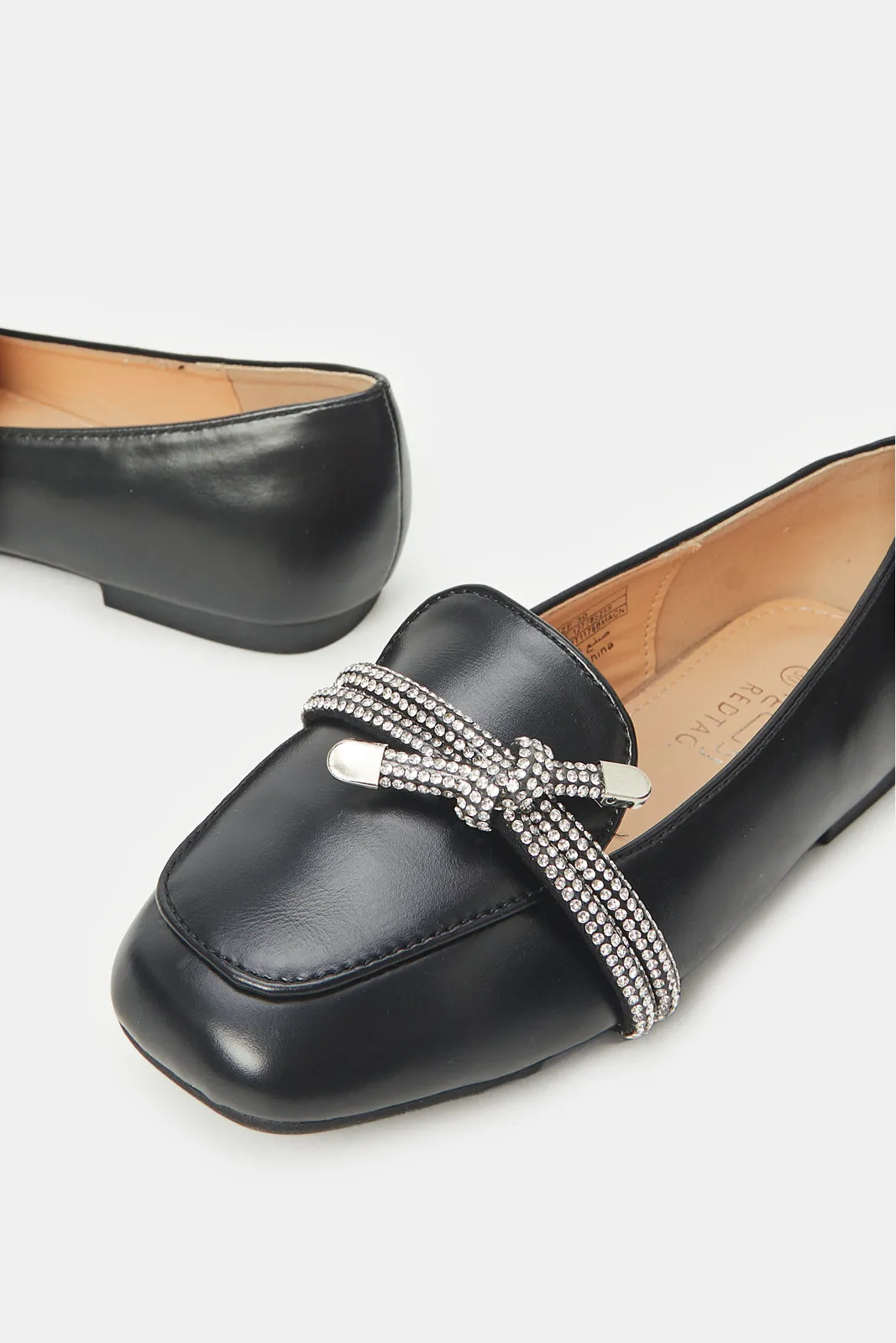 Senior Girls Black Diamante Loafers