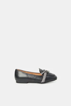 Senior Girls Black Diamante Loafers