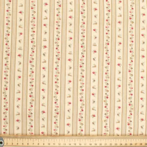 Stof Fabrics Roses-12 Floral Stripes on Cream Cotton Prints