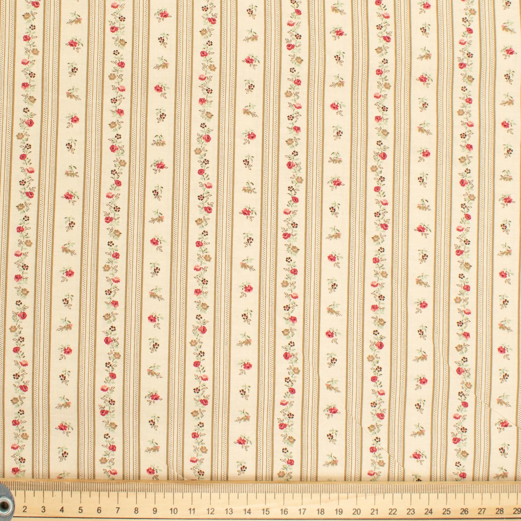 Stof Fabrics Roses-12 Floral Stripes on Cream Cotton Prints