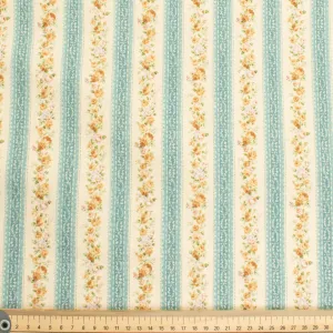 Stof Fabrics Roses-7 Floral on Cream & Turquoise Stripes Cotton Prints