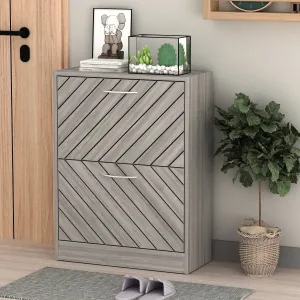 timeless Flip Up Shoe Cabinet Storage Cupboard Organizer Unit with 2 Drawers, Vertical, 29.5 in