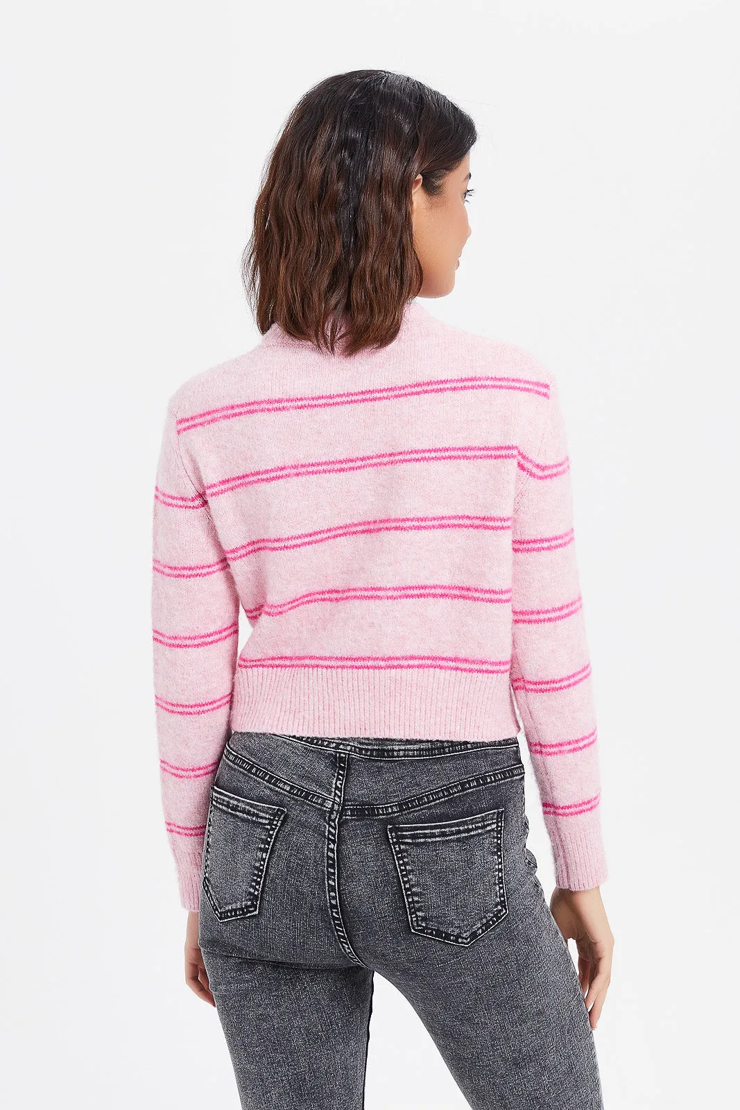 Women Pink Stripe Pullover