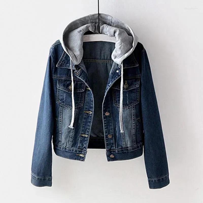 Women's Jackets Vintage Denim Jacket Women Autumn Coat Ripped Hooded Outerwear Coats Windbreaker Basic Boyfriend Female Jeans