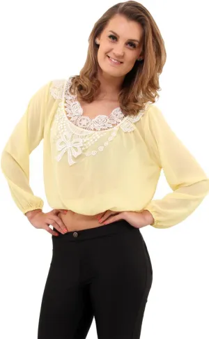 Womens Lemon Floral Lace Top - S/M