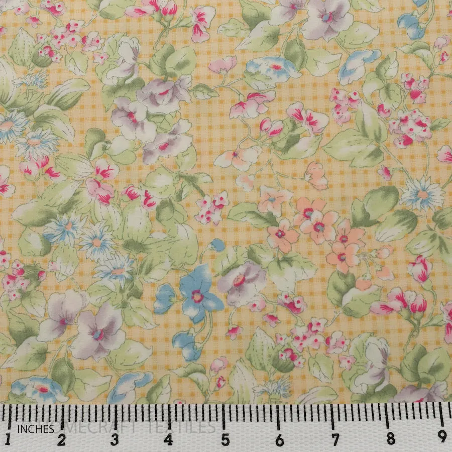 Yellow Gingham Garden Cotton Print