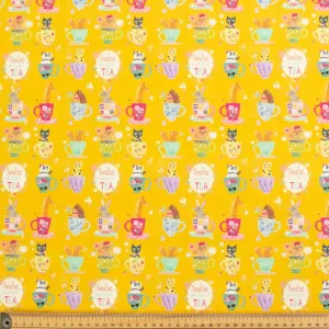 Yellow You're My Cup Of Tea Novelty Cotton Print