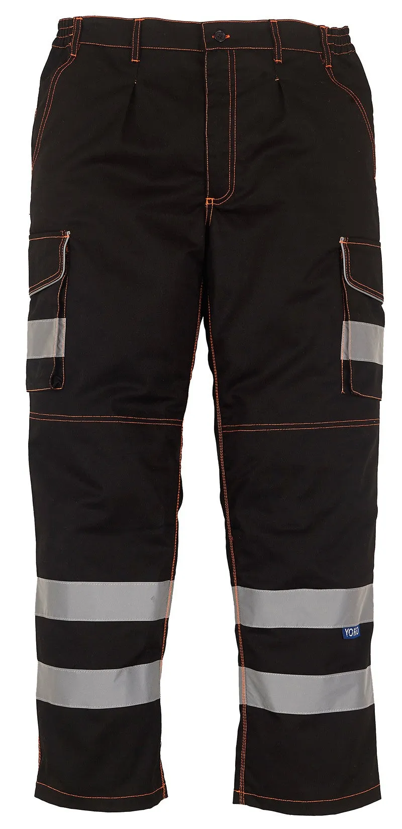 YK073 Hi-vis polycotton cargo trousers with knee pad pockets (HV018T/3M)